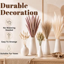 Gedroogde pampasbloemen, natuurlijk, boho-stijl, tafeldecoratie voor bruiloft, huis, woonkamer, vaas, rustiek feest, babyshower en binnen — thumbnail 2