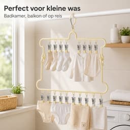 Bobypet - Droogrek - Droogrek hangend met Knijpers - 2 Stucks -Windvast Kunststof Rekje - Droogrek inklapbaar - Compacte Sokkenhanger en Ondergoed Droogrek - Voor Camping, Badkamer en Balkon - Crèmewit — thumbnail 5