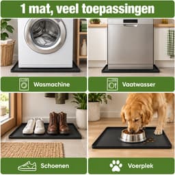 Bobypet-Wasmachine lekbak - Siliconen beschermmat - Waterdicht - Beschermt de vloer tegen lekkage - Voor wasmachine, droger, vaatwasser, koelkast en airco - 60 x 50 x 1,5 cm - Zwart — thumbnail 3