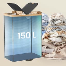 Wasmand Grote inhoud van 150 liter 2 afzonderlijke vakken+2 afneembare binnenzakken Met deksel tegen geurtjes Eenvoudig te monteren en reinigen Stevige en stabiele constructie Geschikt voor het opbergen van wasgoed in huis 52 x 38,5 x 75 cm Zwart — thumbnail 5