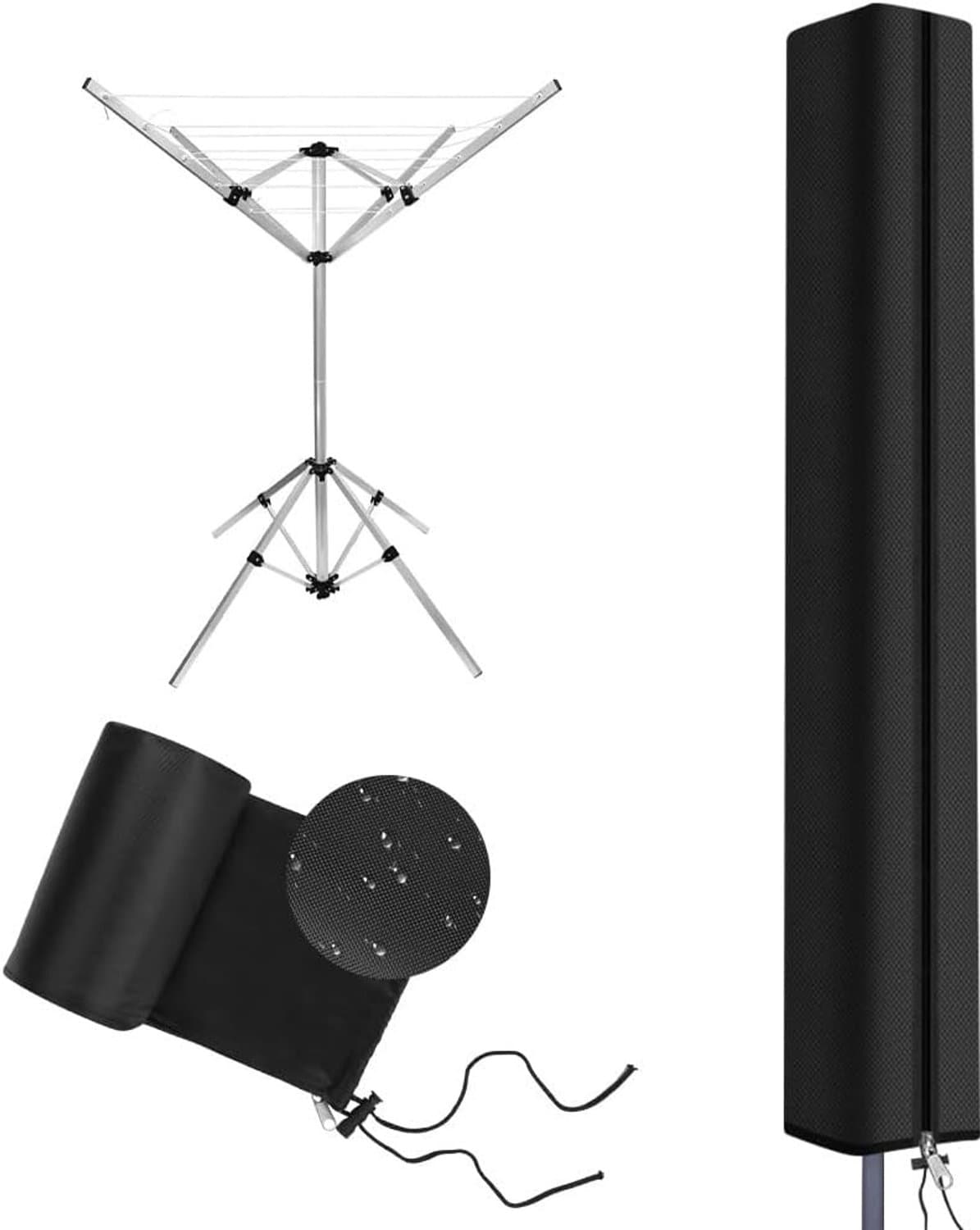 Draaibare Waslijnhoes - Zwart - 165 x 15 x 15 cm - Robuuste Waterdichte Hoes met Ritssluiting en Trekkoord - Voor Draaibare Waslijnen — afbeelding 1