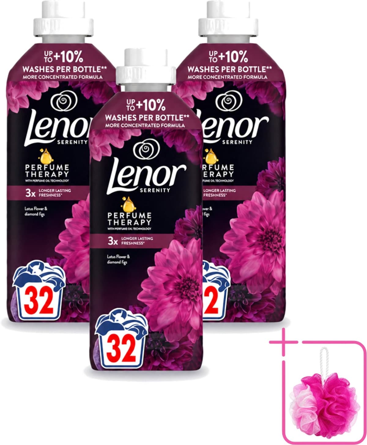 3 x Lenor – Wasverzachter – Lotus Flower & Diamond Figs – 32 Wasbeurten – 675 ml - Bulkverpakking - Wasverzachter - Douchemop - Wasmachine — afbeelding 1
