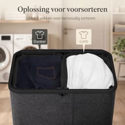 KLS® Wasmand 2 Vakken - Wasmand - Wasbox met 2 Vakken - Zwart - 60cm x 40cm x 67cm — thumbnail 4
