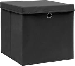 Set van 4 inklapbare mand met deksel, wasverzamelaar voor speelgoed, kleding, DVD, boeken, levensmiddelen, beddengoed en kunst, 28 x 28 x 28 cm, zwart — thumbnail 5