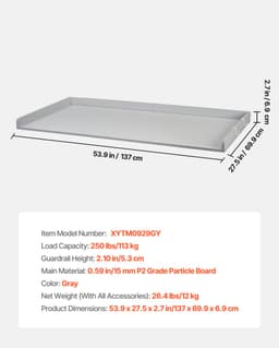 VEVOR Werkblad voor Wasmachine en Droger (137 X 69,9 cm) met Opstaande Rand en Haken, voor Organisatie en Opbergruimte in Linnenkast, Voorraadkast of Keukenblad, Draagvermogen tot 113 Kg, Grijs — thumbnail 3