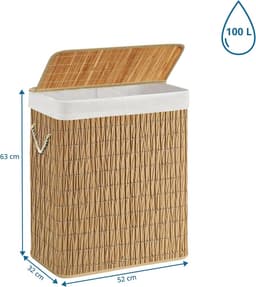 2 vakken Falster XL R, 100 l wasverzamelaar met deksel, wasmand rotan met handgrepen, praktische vouwfunctie, bruin — thumbnail 5