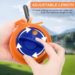 Waslijn uittrekbaar, 10 m draagbare campingwaslijn, outdoor reizen waslijn reiswaslijn met 10 vaste gespen en 20 klemmen voor camping, badkamer, bijkeuken, tuin, hotel — thumbnail 5