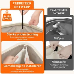 Wasmand 2 Vakken met Deksel, Grote Opvouwbare Wasmand met Uitneembare Zakken, Laundry Basket voor Badkamer, Slaapkamer en Wasruimte, 145L, Beige — thumbnail 2