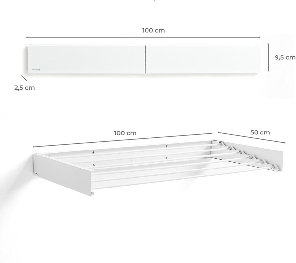 Wanddroogrek - Inklapbaar - Wasrek Hangend - Droogrek Muur - Wasrek Uitschuifbaar - Roestbestendig - Voor binnen en buiten - extra strak design — afbeelding 1