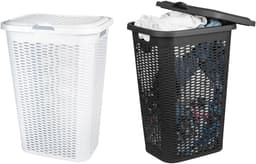 Wasmand Ventilation - met deksel - 2x stuks - zwart en wit - 50 liter - 61 x 43 cm — thumbnail 1