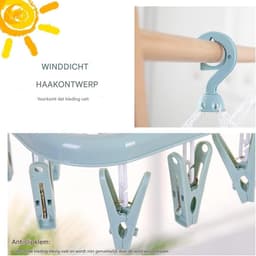 EXCITAT Opvouwbaar droogrek - met 32 ​​clips - draaibare haak - winddicht droogrek - voor het drogen van sokken, ondergoed, handdoeken — thumbnail 3