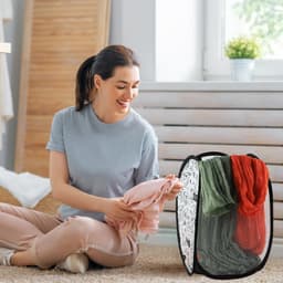 Pop-up wasmand, opvouwbare wasmand, 2 stuks, 30 x 30 x 48 cm, wasmand, inklapbaar met handvat, opbergmand voor kinderkamer, camping en reizen (zwart, blauw) — thumbnail 3