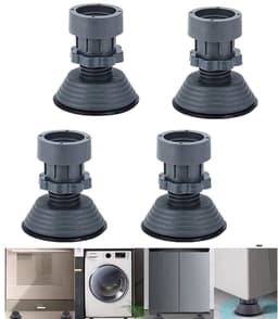 4-stuks Schokdemper voor wasmachine - Wasmachineverhoger - In hoogte verstelbaar - Antislip meubelmat - Verhoogde standaard - Beschermt vloeren en apparaten - Schok- en geluidsreductie - Geschikt voor wasmachine en droger - Grijs — thumbnail 1