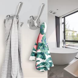 Badjashaak van geborsteld nikkel, handdoekhaak, 3-pack kledinghaken, zware haken voor de bijkeuken, dubbele badjashaken, wandmontage, hoedenhaken voor hal, badkamer, keukenkast — thumbnail 3