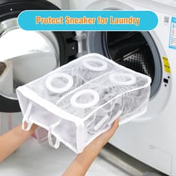 2-stuks Wasnet voor schoenen -Schoenenzak voor wasmachine -Schoenenwaszak met rits - Schoenenwaszak -Multi-bescherming -Mesh-ontwerp - Lichtgewicht en draagbaar - met handvat -Geschikt voor schoenen, bh's, sokken -Wit — thumbnail 4