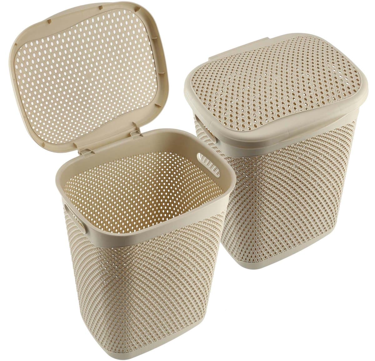 KADAX Plastic wasbak, lichte wasmand, wasverzamelaar van kunststof, luchtdoorlatende wasbox, met deksel (beige) — afbeelding 1