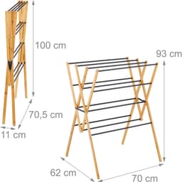 Wasrek inklapbaar - 93 x 70 x 62 cm - staand - bamboe - zwart — thumbnail 2