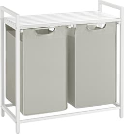 Wasmand 2 compartimenten, wasmand met plank, waskast, oxford stof verwijderbaar metalen frame, 2 x 46 l, 73 x 33 x 72 cm, wit — thumbnail 1