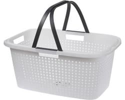 Wasmand met hegsels - 59 x 39 x 27 cm - wit - kunststof - Draagmand - Wasgoedmand - 35 liter — afbeelding 1
