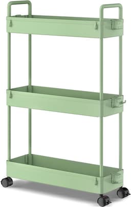 Opslag Trolley Cart Slide-out Slim Rolling Utility Cart - Opslag Rekken - Keuken Badkamer Wasruimte Slaapkamer - Kunststof Groen. Wasmachine rek — thumbnail 1
