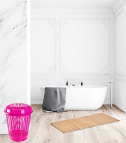 Plasticforte Wasmand met deksel - 50 liter - roze - rond - D45 x H57 cm - opbergmand — thumbnail 2