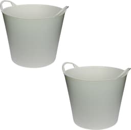 Flexibele emmer/wasmand/kuip - 2x stuks - wit - 20 liter - Opbergmanden - Wasmanden - Flexibele emmers - 35 x 30 cm — thumbnail 1