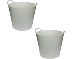 Flexibele emmer/wasmand/kuip - 2x stuks - wit - 20 liter - Opbergmanden - Wasmanden - Flexibele emmers - 35 x 30 cm