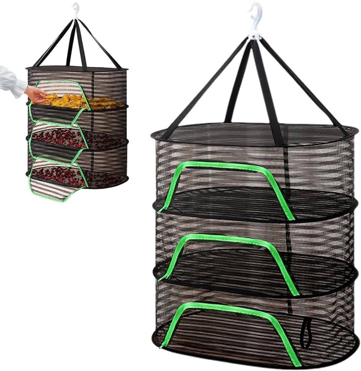 Droogmand - hangend model - herbruikbaar - ademend - droognet - geschikt voor het drogen van zaden, vis en groenten - 40*60 cm - zwart - 3 lagen — afbeelding 1