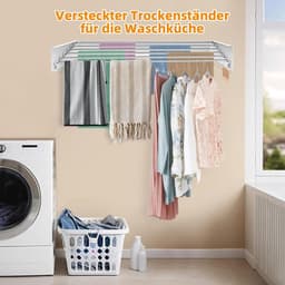 Droogrek Wandmodel - Uitschuifbaar Droogrek - Kleding Drogen - Roestvrij Staal - 6 Meter Drooglijn - Wit — thumbnail 5
