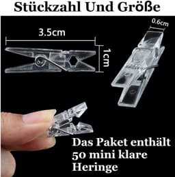 50 stuks hangende clips, doorzichtige wasknijpers, transparante kunststof klemmen, mini-klemmen, kleine hangende veerclips voor het ophangen van foto's, lichtsnoeren — thumbnail 4