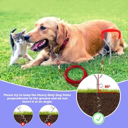 SnelShoppen - Rode Spiral Anchor 40 cm met 5 mm x 3 m Stalen Kabel Grondanker voor Honden, 80 kg Trekvermogen, Perfect voor Camping, Tuin en Reisacces — thumbnail 3