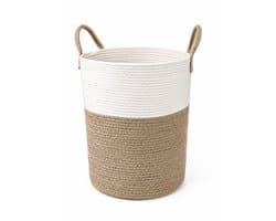 ZoeZo Wasmand 52 Liter - Opbergmand - Speelgoedmand - Opvouwbaar - Katoen met Handvatten - 34 x 45 x 26 - Wit/Bruin