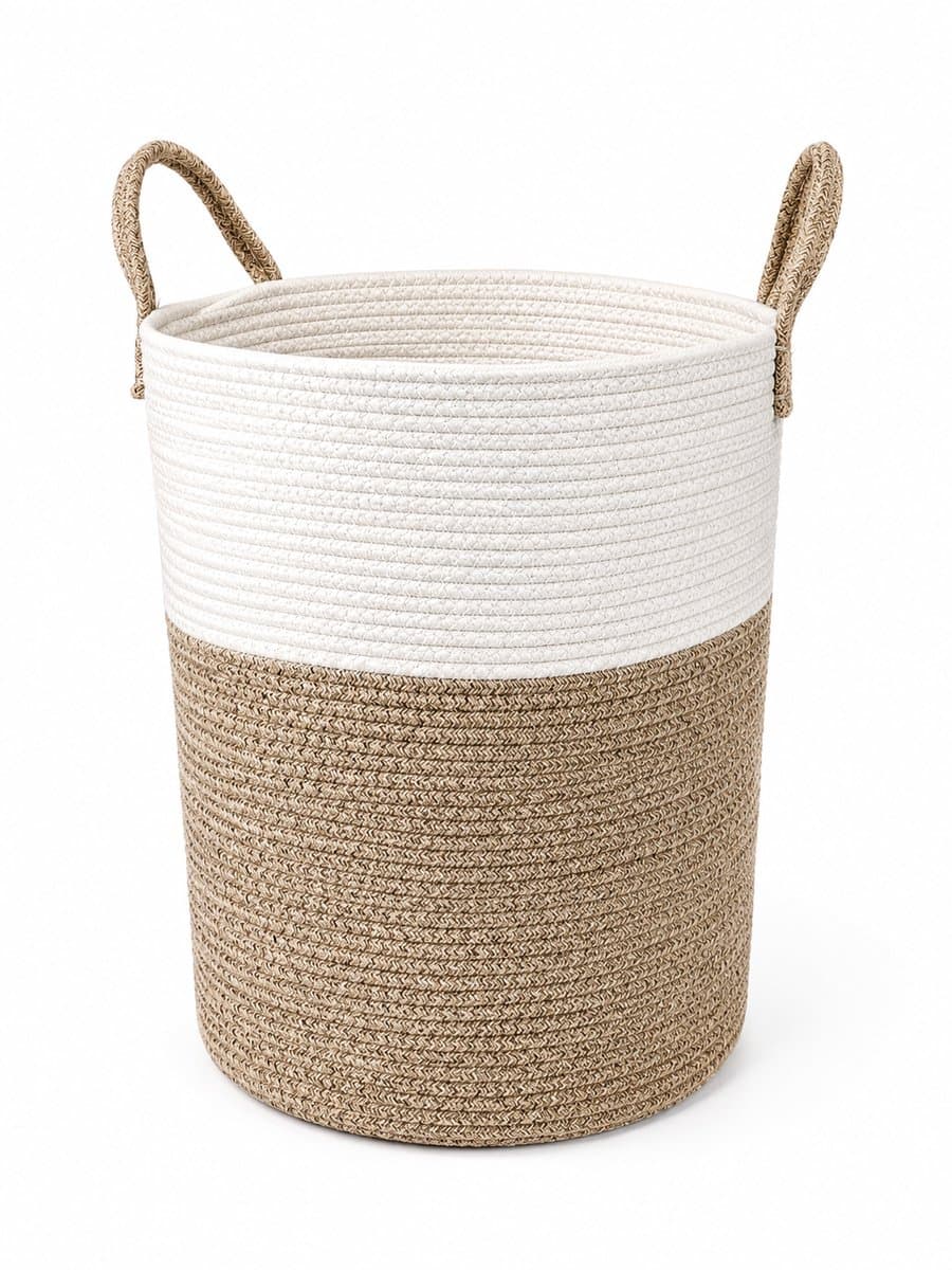 ZoeZo Wasmand 52 Liter - Opbergmand - Speelgoedmand - Opvouwbaar - Katoen met Handvatten - 34 x 45 x 26 - Wit/Bruin — afbeelding 1