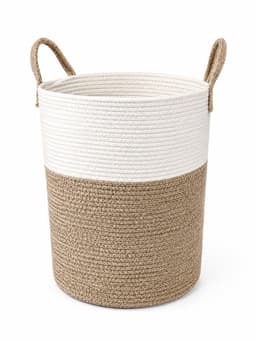 ZoeZo Wasmand 52 Liter - Opbergmand - Speelgoedmand - Opvouwbaar - Katoen met Handvatten - 34 x 45 x 26 - Wit/Bruin — thumbnail 1