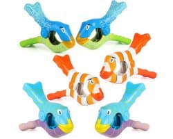 Allecta - Set van 6 cartoon vis handdoekklemmen - Kunststof wasknijpers voor strandstoelen, wasgoed, badhanddoek