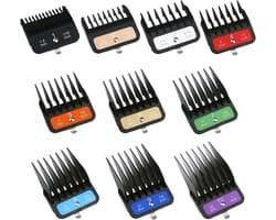 SnelShoppen - Combs Kammenset 10 Stuks - Volledige Grootte Beschermers 1/16 tot 1 Inch - Gekleurde Metalen Clips voor Tondeuses - Grijs