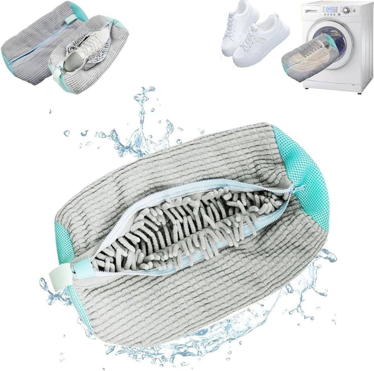 Waszak - Schoenenwaszak - 39 x 19 cm - Vormvast mesh-materiaal - Schoenenwaszak - Met ritssluiting en ophanglus - Herbruikbaar - Alleen geschikt voor de wasmachine — afbeelding 1