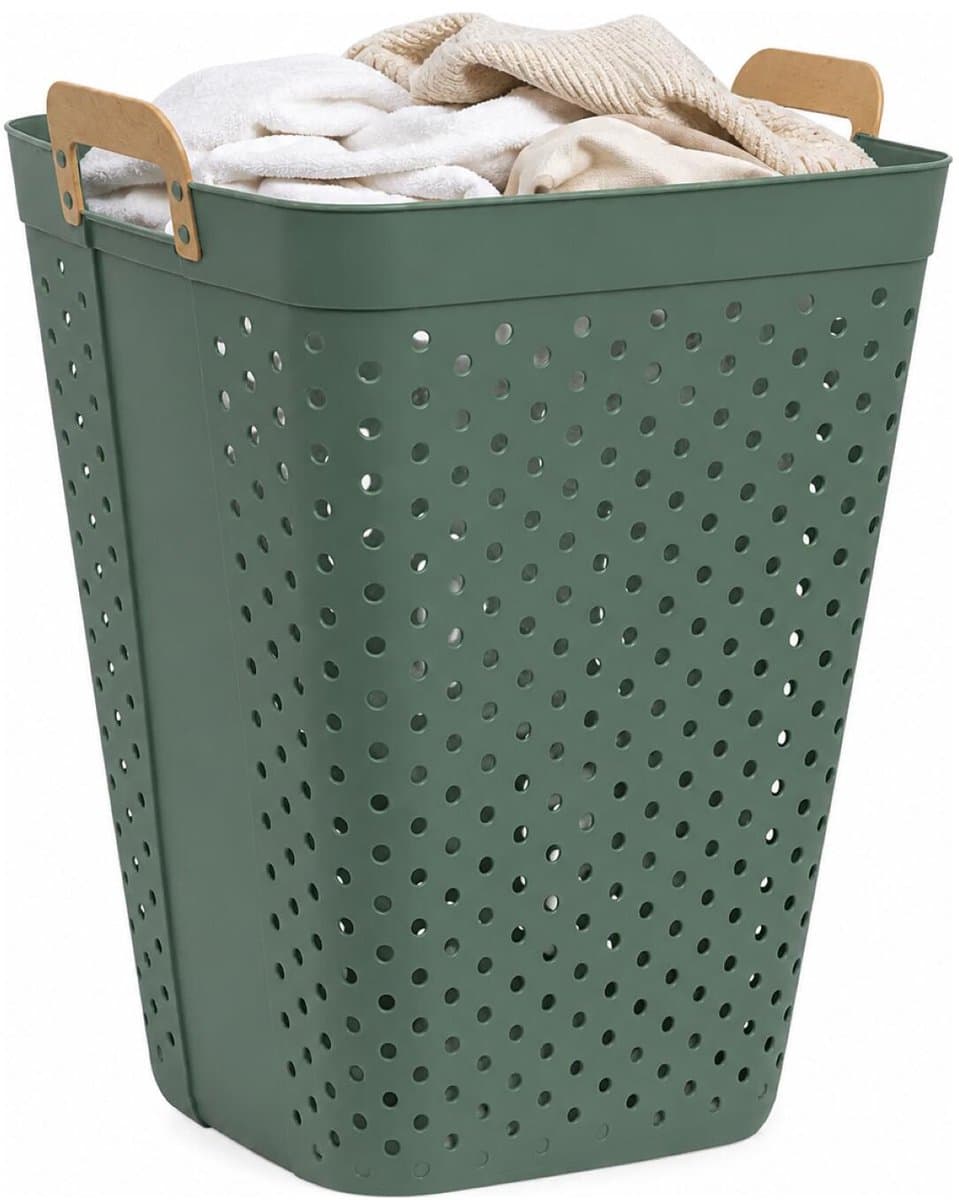 5Five zeer ruime wasmand Kolos - groen - 74 liter - 44 x 64 cm - kunststof - wasbox - mand voor wasgoed - badkamer - met handvatten — afbeelding 1