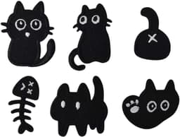 Set van 6 Schattige Zwarte Kat Knijpers, Handige Patches voor Strijken en Naaien, Creatieve Dierlijke Patches voor Kleding en Accessoires — thumbnail 1