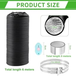 PromoHome Afvoerslang 125mm diameter 6m PVC Flexibele Aluminium Pijpslang met 2 RVS Slangklemmen en Aluminiumfolie Tape voor Airconditioners Wasdroger Afzuigkap - Zwart — thumbnail 3