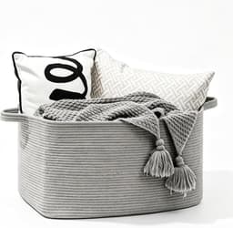 gevlochten, 50 liter, opbergmand met handgrepen, wasverzamelaar, handgemaakt, mand voor het opbergen van dekens, speelgoed, knuffeldieren, kleding, 46 x 36 x 30 cm, grijs — thumbnail 1