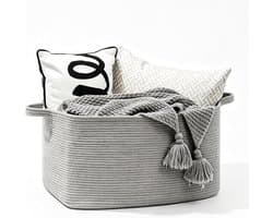 gevlochten, 50 liter, opbergmand met handgrepen, wasverzamelaar, handgemaakt, mand voor het opbergen van dekens, speelgoed, knuffeldieren, kleding, 46 x 36 x 30 cm, grijs