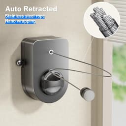 Wanddroger Intrekbare Waslijn Voor Binnen En Buiten, Uitschuifbaar Zware Roestvrijstalen Lijn, Wandmontage Niet-doorhangend, Waslijn Voor Badkamer, Balkon Waslijn met ophangstang -4.2m (Grijs) — thumbnail 4