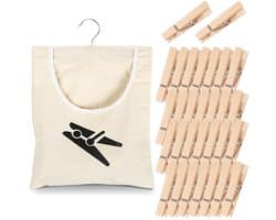 Wasknijperzak katoen canvas knijperzak voor wasknijpers: 32 x 28 cm wasknijpers zak met ophanghaken en 30 houten klemmen voor thuis balkon reizen draagbaar
