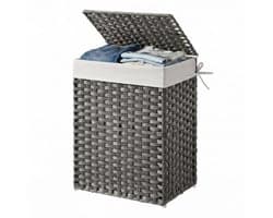 SONGMICS - Wasmand - Smalle Wasmand van Synthetisch Rattan - Met Deksel en Handgrepen - Opvouwbaar met Uitneembare Waszak