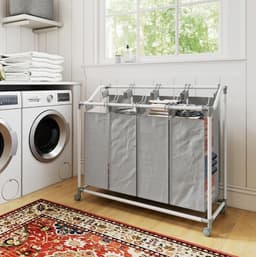 MEUNIQ wassorteerder met 4 vakken 160L, wasmand op wielen met uitneembare waszakken en metalen frame, 97 x 38 x 81 cm, grijs, voor badkamer wasruimte — thumbnail 5