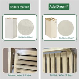 DREAM Wasmand met 5 vakken, 2 planken, wasverzamelaar, 190 liter, wasboxen met mand, wassorteerder met 3 waszakken en 2 stoffen boxen, waszak, bamboe, wasrek, wasmand, beige — thumbnail 3