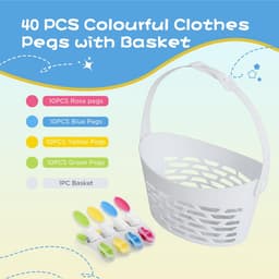 Mand, kunststof, clothes pegs met antislip siliconen, meerkleurige wasknijpers, laat geen sporen achter voor ondergoed, broeken, T-shirts, sokken — thumbnail 3