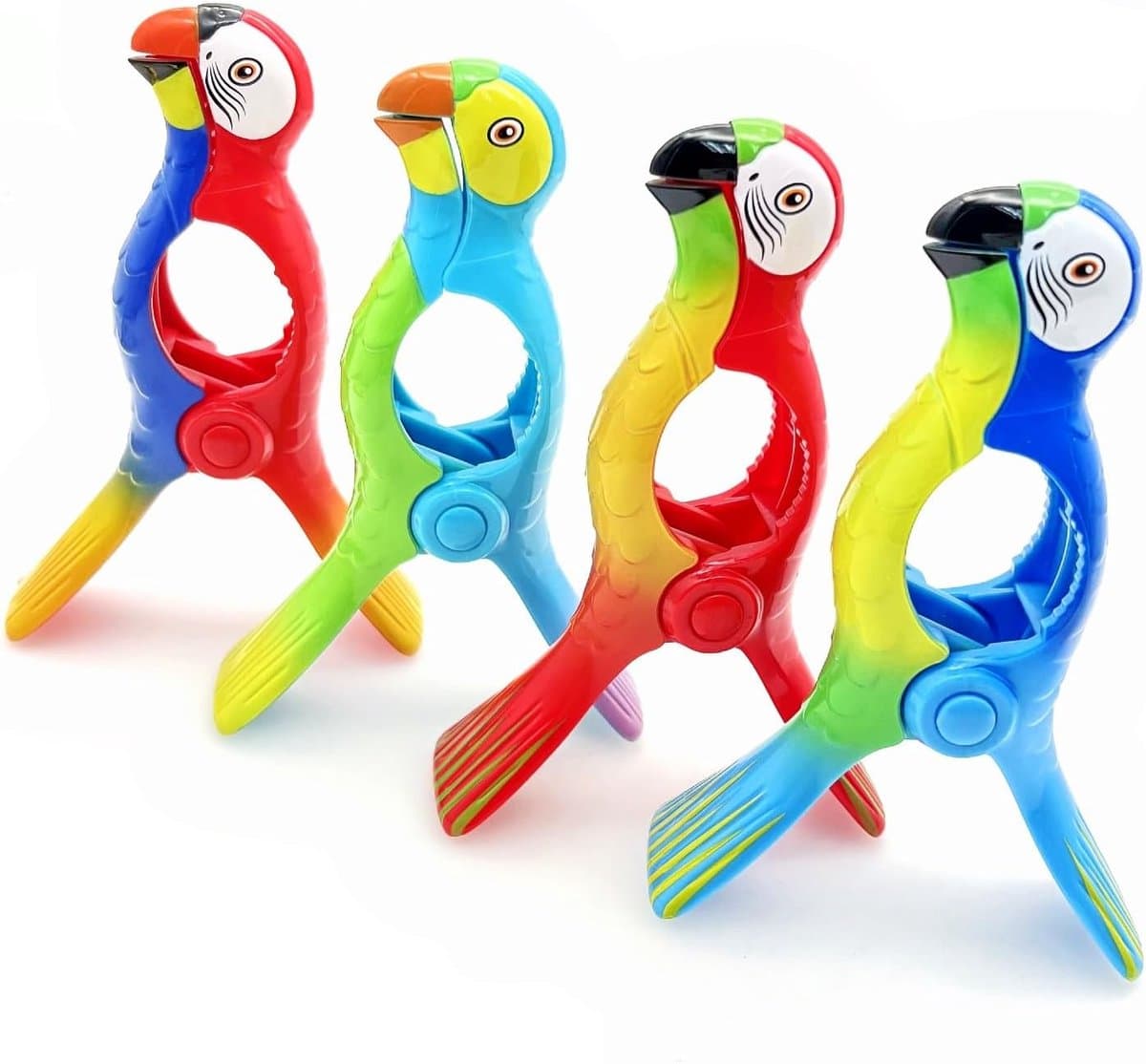 4 x Papegaai stijl nieuwigheid strandhanddoek haringen voor ligstoel ligbedden, grote zonnebank handdoek clips, strandhanddoek clips voor strandstoelen, sterke wasknijper — afbeelding 1