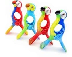 4 x Papegaai stijl nieuwigheid strandhanddoek haringen voor ligstoel ligbedden, grote zonnebank handdoek clips, strandhanddoek clips voor strandstoelen, sterke wasknijper